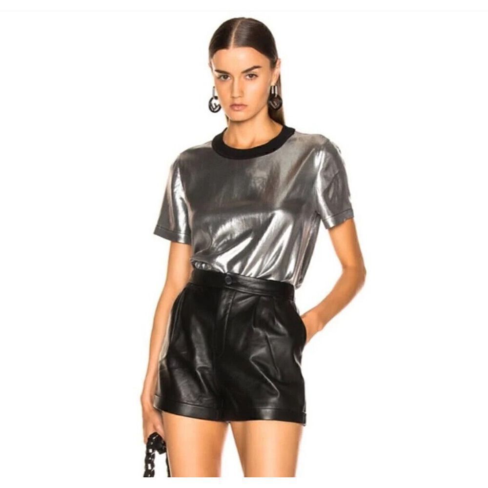 RAG & BONE silver metallic short sleeve crew neck shirt size XS